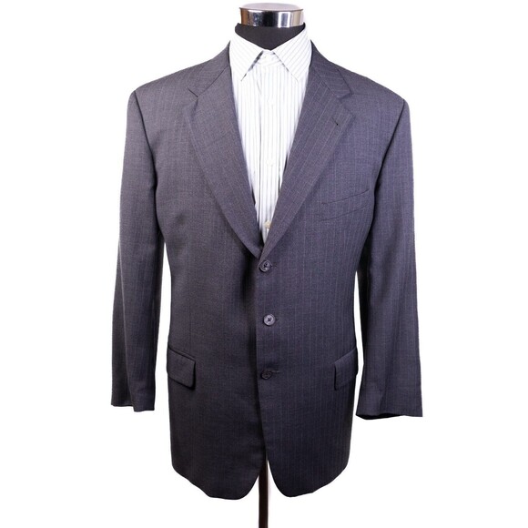 44R Classic-Fit Joseph Abboud GRAY PINSTRIPED Wool Three-Button Blazer Jacket - Picture 2 of 13